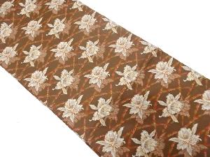 芝草にカトレア模様織り出し名古屋帯